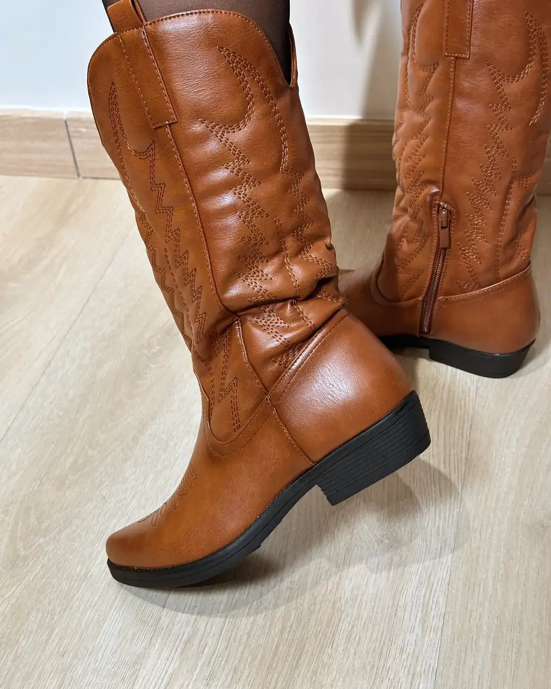 Houston - Stivale Texano Lucido Cuoio