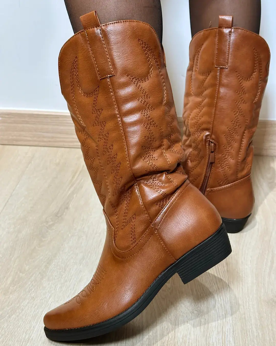 Houston - Stivale Texano Lucido Cuoio